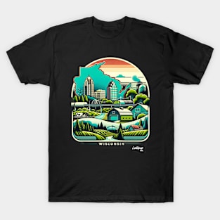 Wisconsin's Heartland Harmony: Dairylands & Skylines - American Vintage Retro style USA State T-Shirt